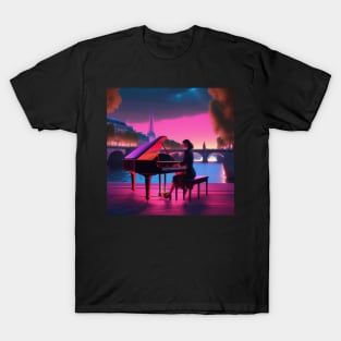 A Female Pianist Playing The Piano Near The River Seine In Paris T-Shirt